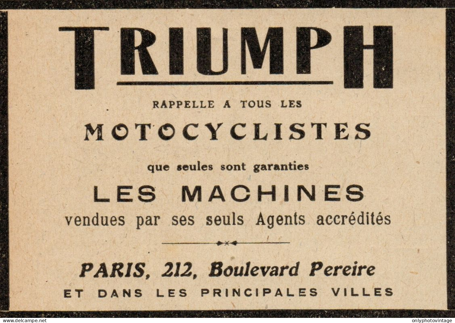Motociclette TRIUMPH - Pubblicità D'epoca - 1919 Old Advertising - Advertising