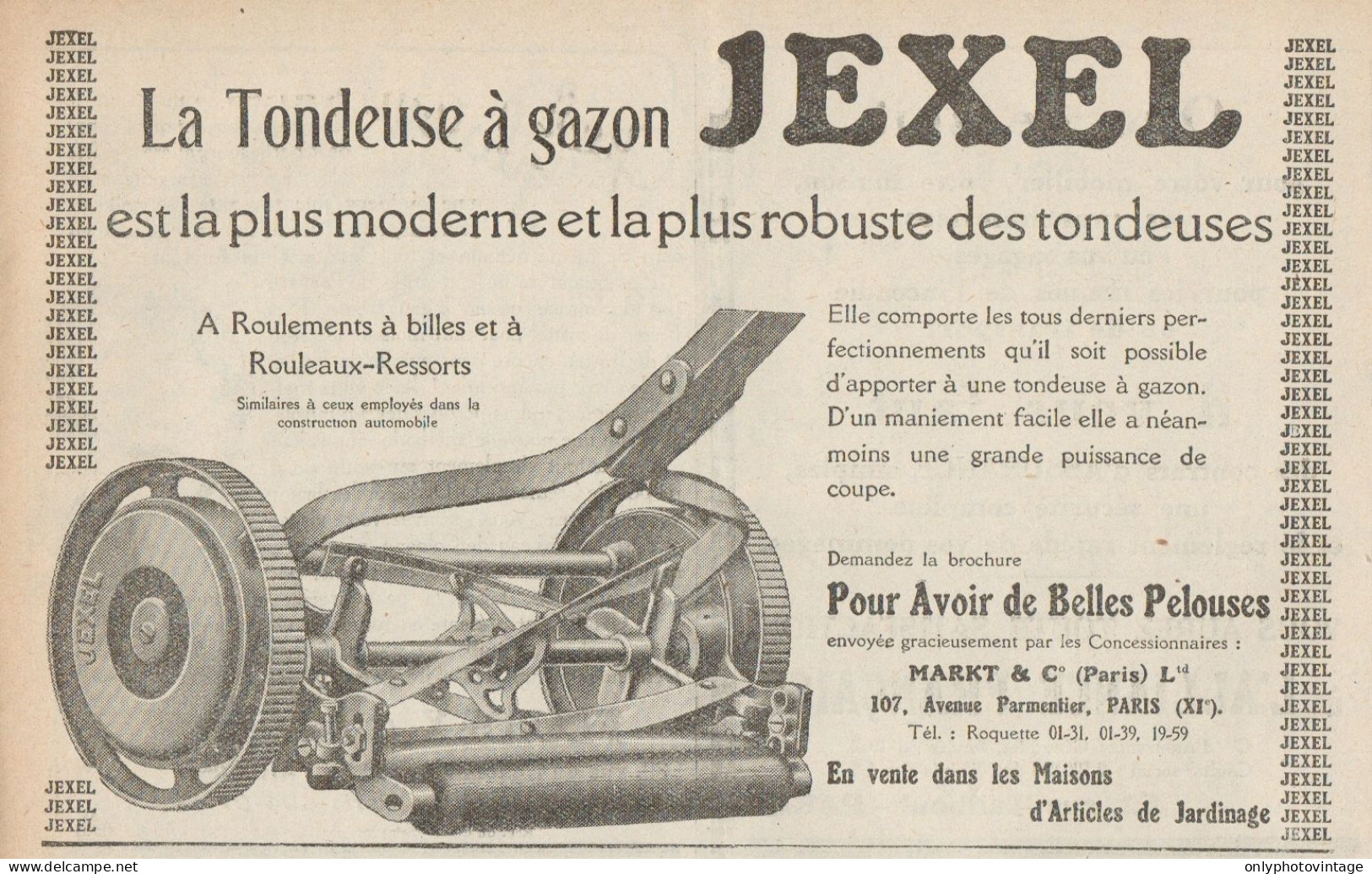 Tondeuse à Gazon JEXEL - Pubblicità D'epoca - 1926 Old Advertising - Advertising