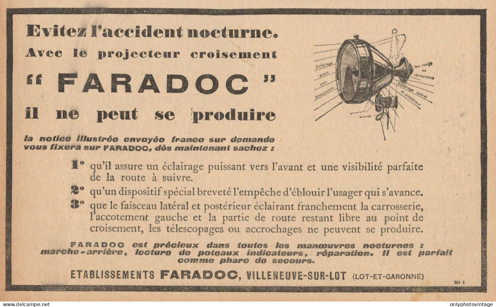 Projecteur FARADOC - Pubblicità D'epoca - 1926 Old Advertising - Advertising