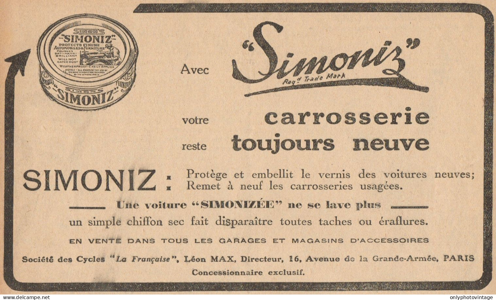 SIMONIZ - Pubblicità D'epoca - 1926 Old Advertising - Advertising