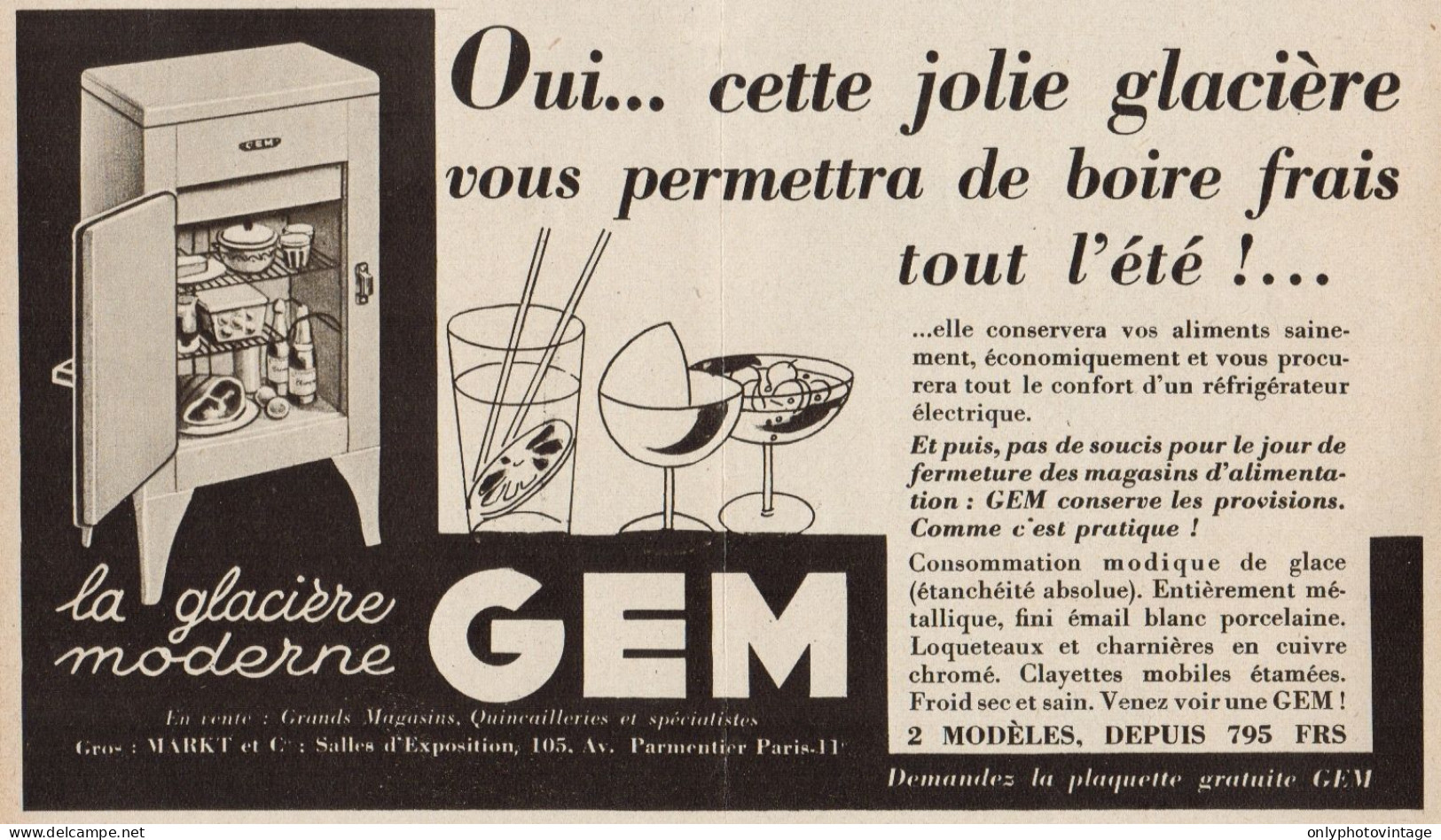 La Glacière Moderne GEM - Pubblicità D'epoca - 1938 Old Advertising - Advertising