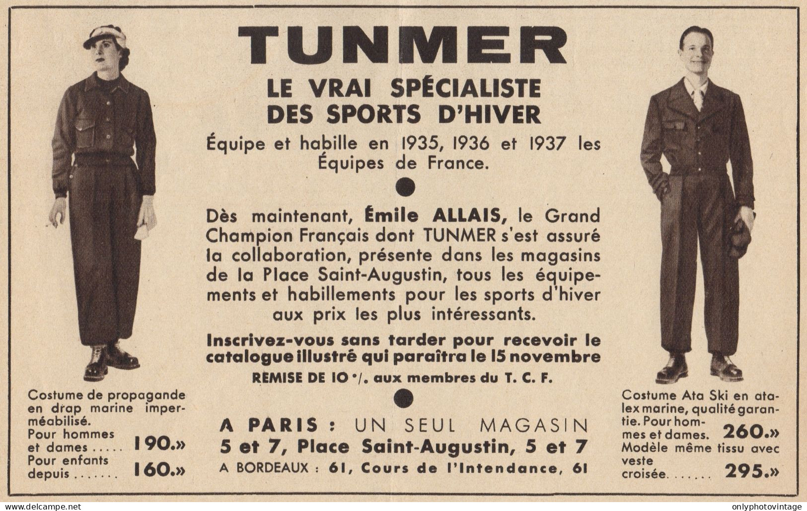 TUNMER - Vetements Pour Sports D'Hiver - Pubblicità D'epoca - 1936 Old Ad - Advertising
