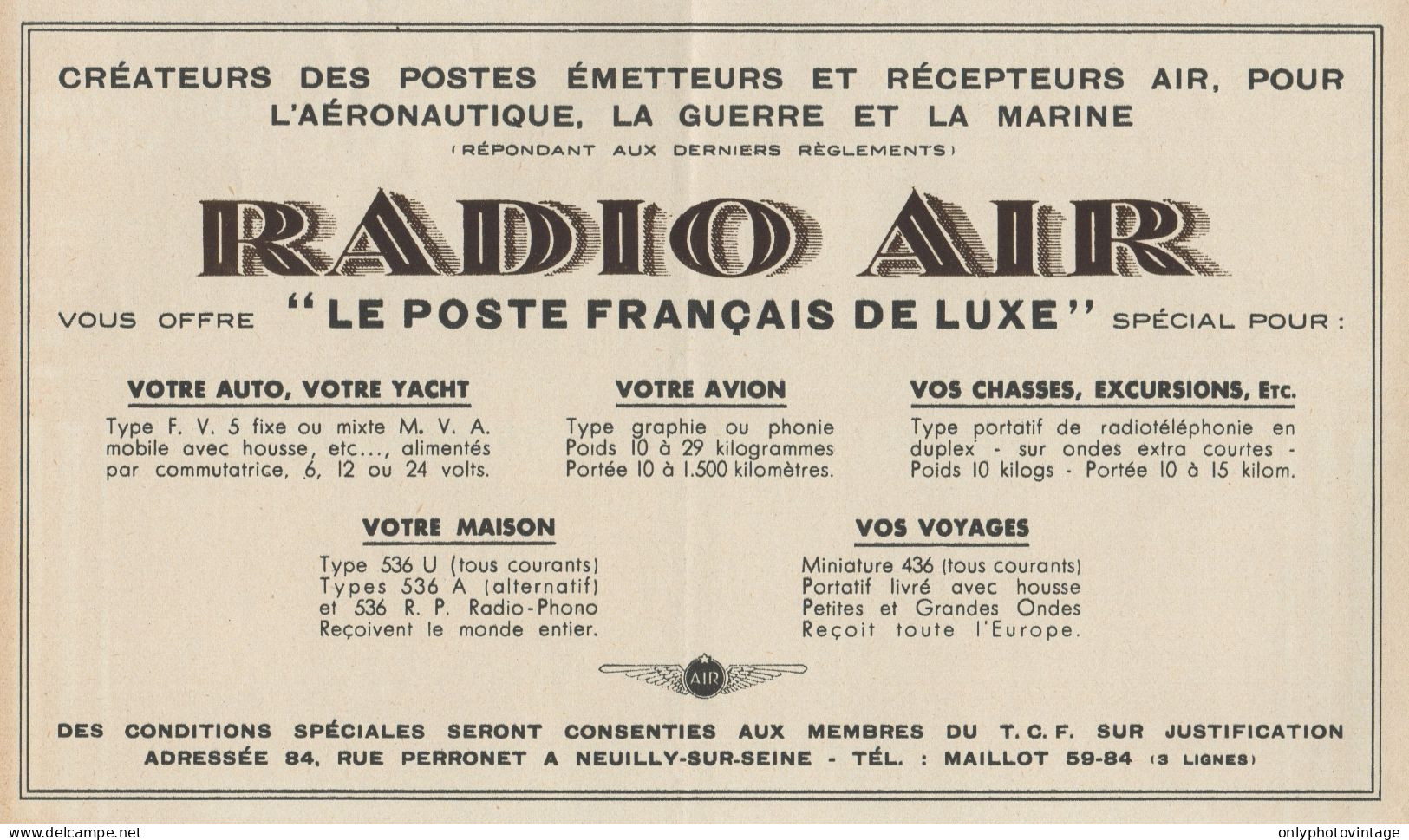 RADIO AIR Le Poste Français De Luxe - Pubblicità D'epoca - 1936 Old Advert - Advertising