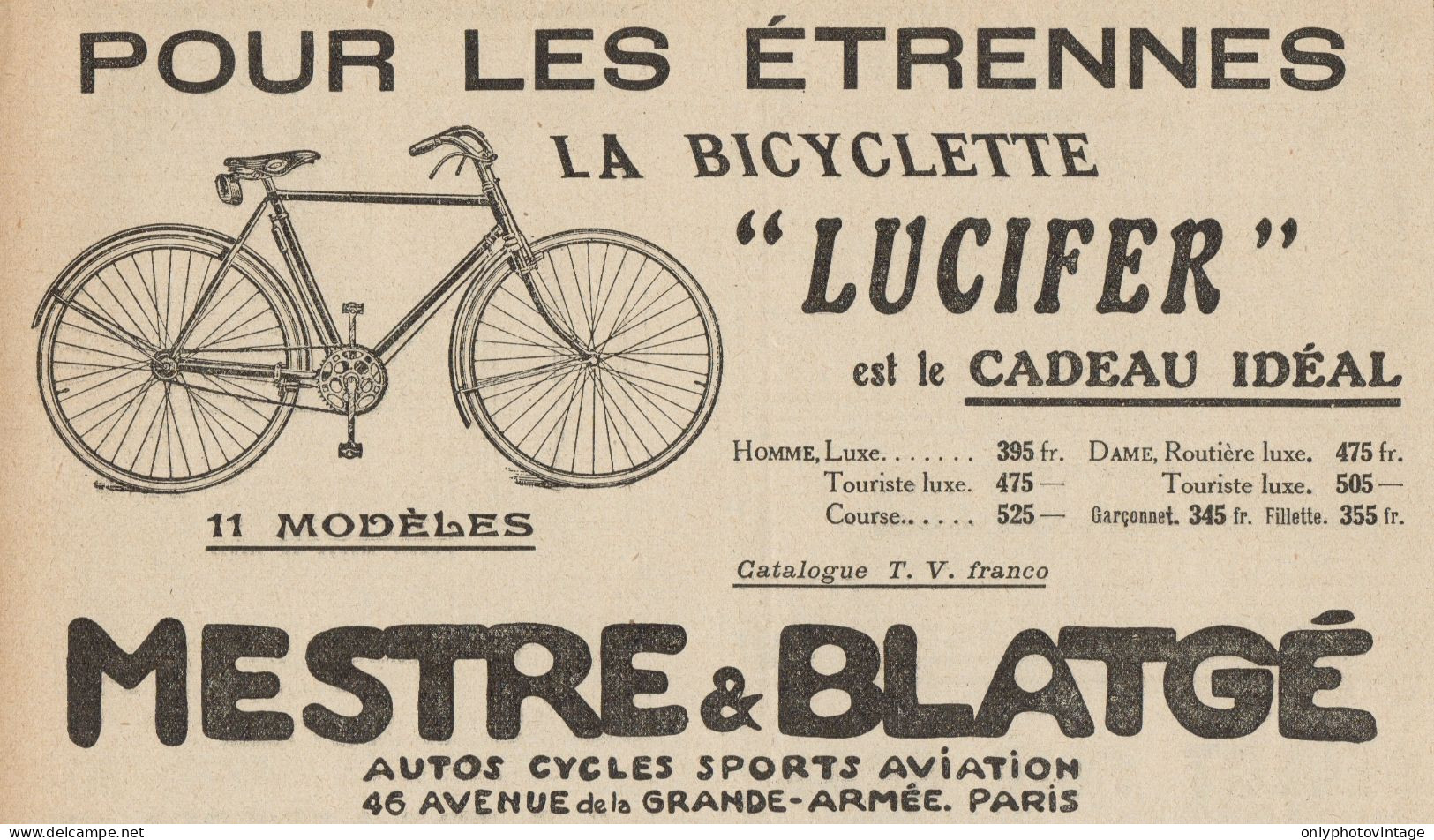 Bicyclette LUCIFER - Mestre & Blatgé - Pubblicità D'epoca - 1921 Old Ad - Advertising