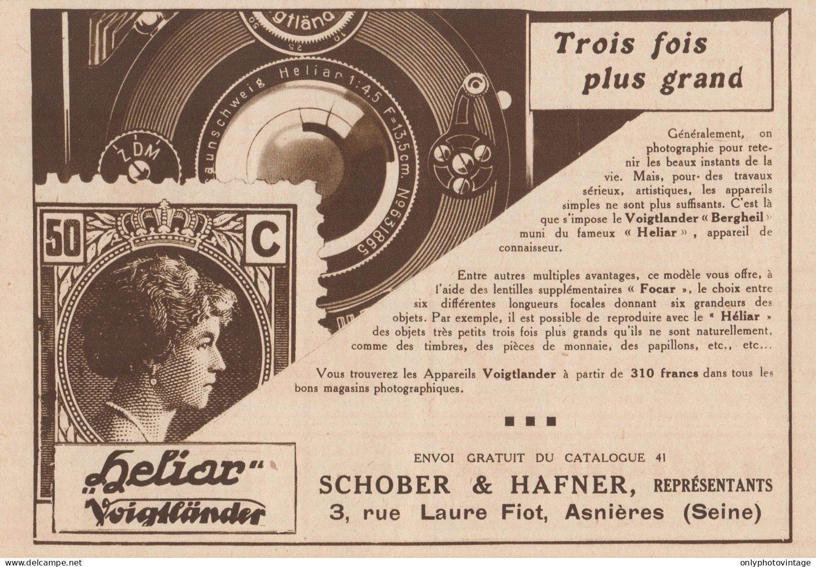 Appareil Photo Voigtlander HELIAR - Pubblicità D'epoca - 1931 Old Advert - Advertising
