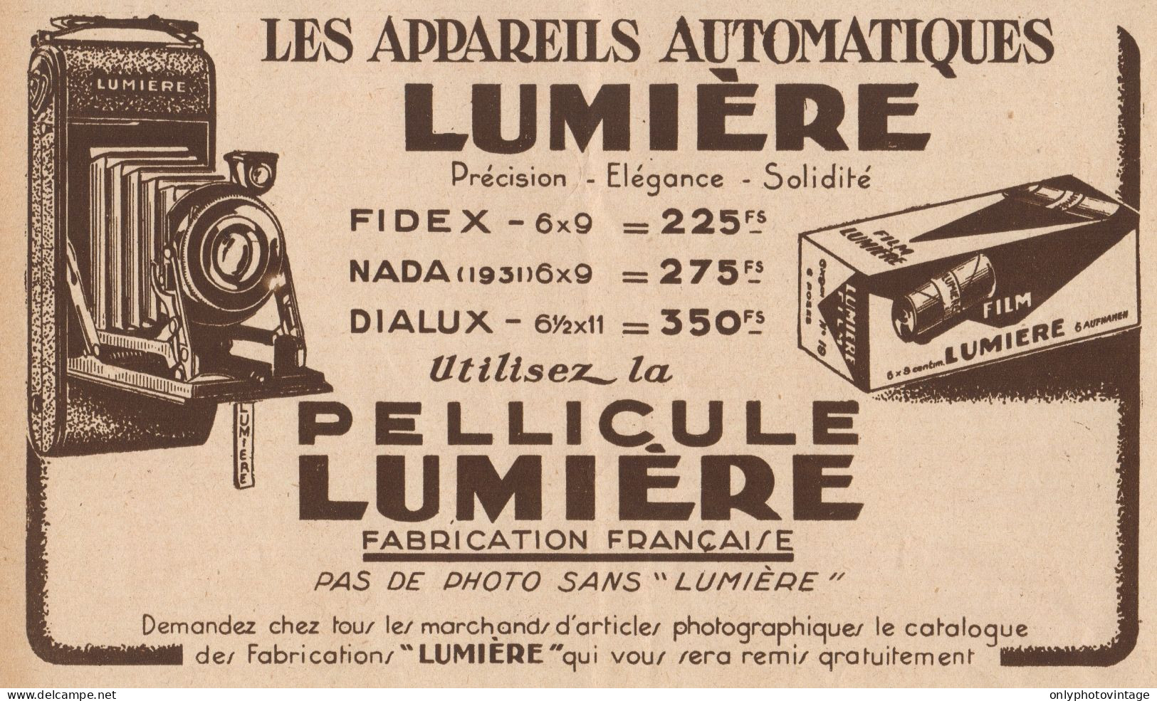 Appareil Photo E Pellicule LUMIERE - Pubblicità D'epoca - 1931 Old Advert - Werbung