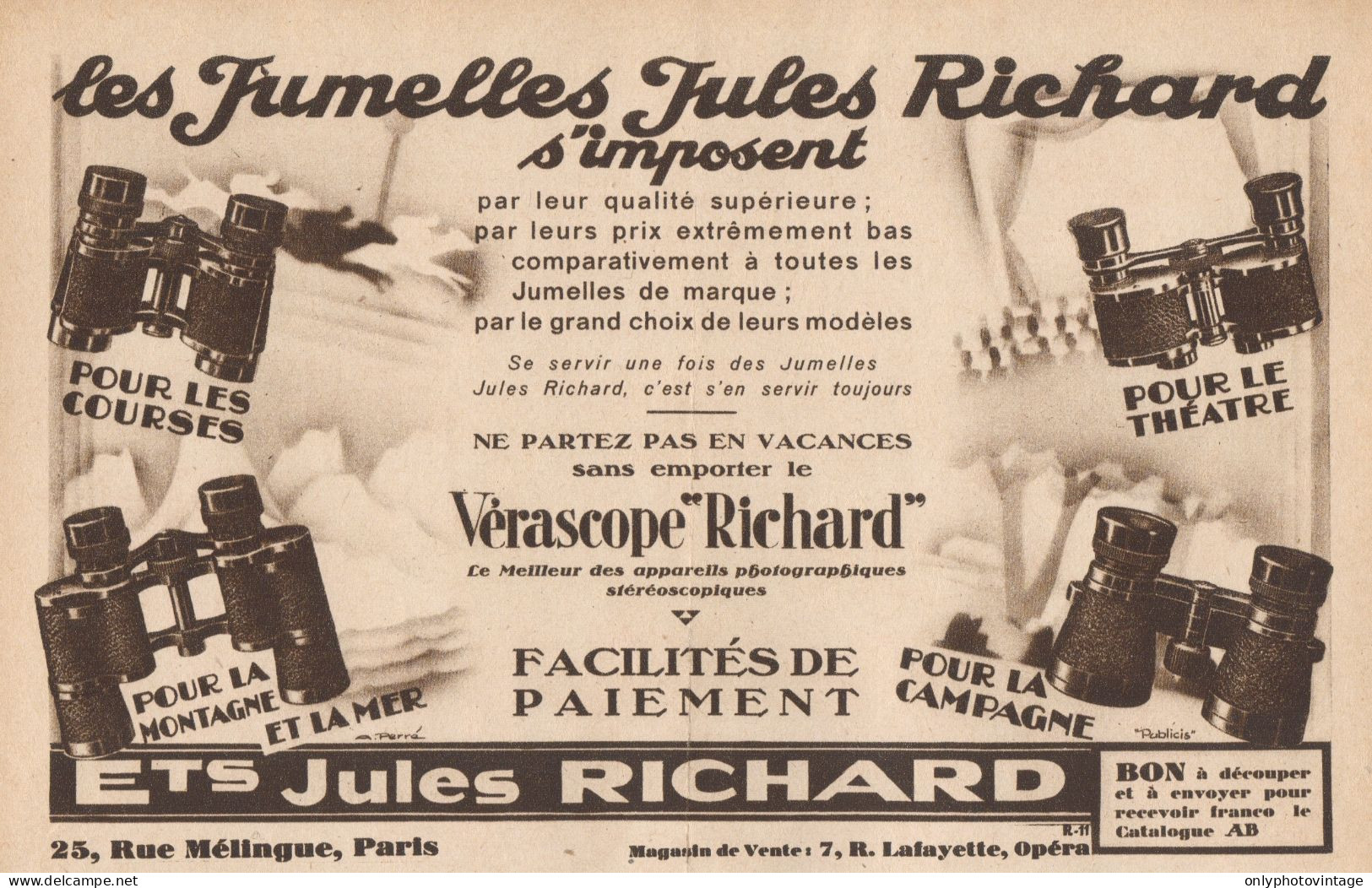 Jumelles Jules RICHARD - Pubblicità D'epoca - 1931 Old Advertising - Advertising