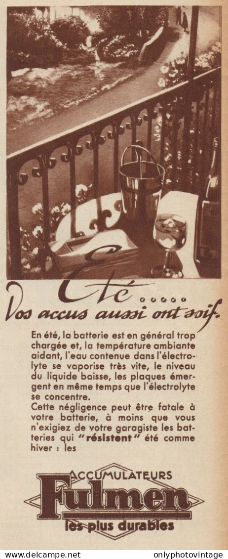 Accumulateurs FULMEN Les Plus Durables - Pubblicità D'epoca - 1935 Old Ad - Advertising