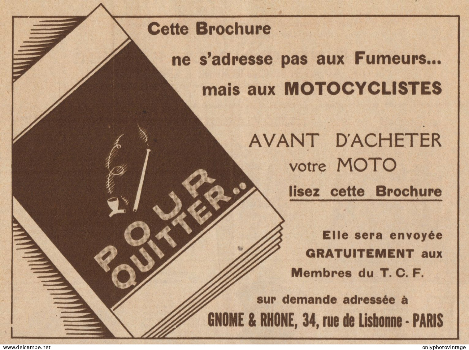 Moto GNOME-RHONE - Pour Quitter - Pubblicità D'epoca - 1931 Old Advert - Publicités