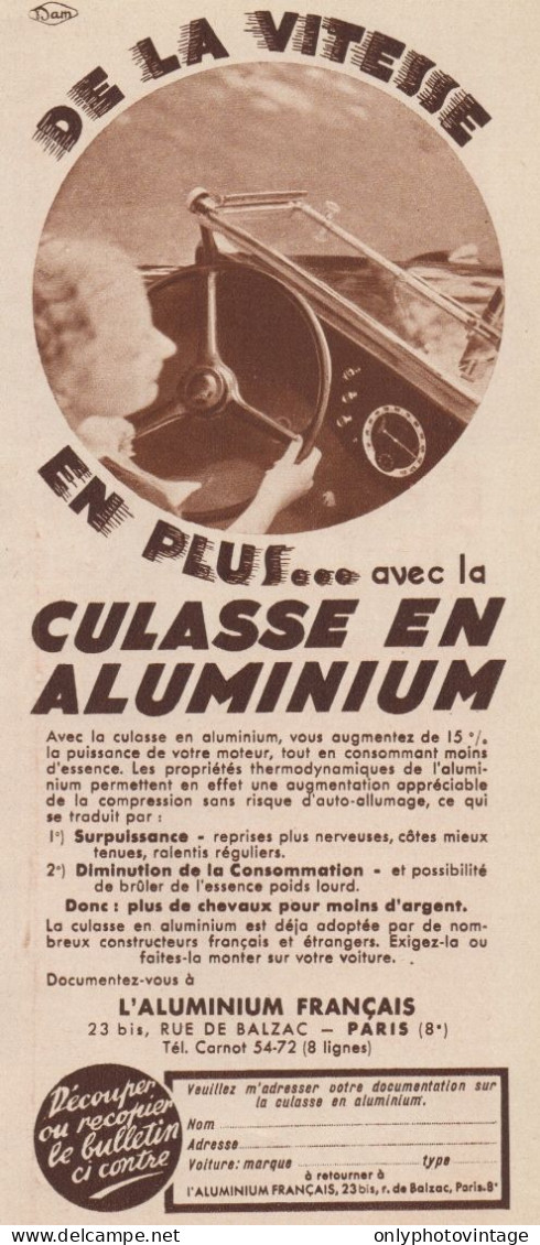 La Culasse En Aluminium - Pubblicità D'epoca - 1935 Old Advertising - Advertising