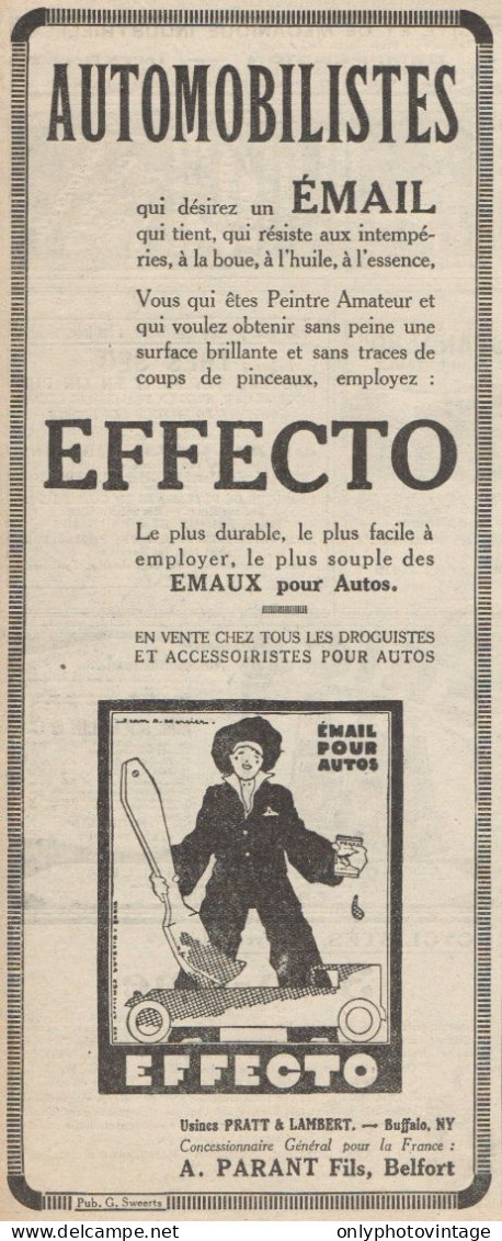 EFFECTO émail Pour Autos - Pubblicità D'epoca - 1928 Old Advertising - Publicités