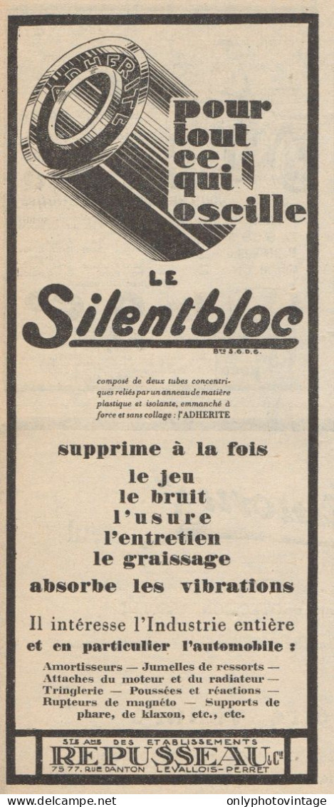 Le Silentbloc REPUSSEAU - Pubblicità D'epoca - 1928 Old Advertising - Publicités