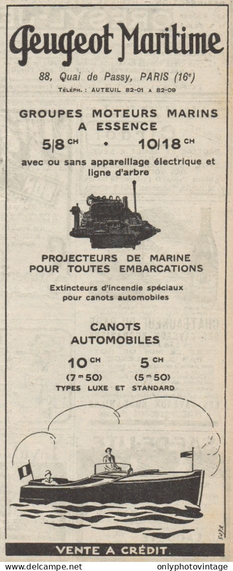 Peugeot Maritime - Canots Automobiles - Pubblicità D'epoca - 1928 Old Ad - Publicités