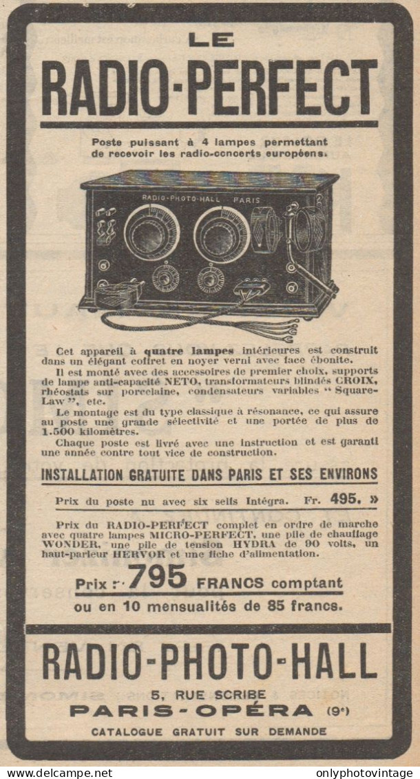 Le RADIO-PERFECT - Pubblicità D'epoca - 1928 Old Advertising - Advertising