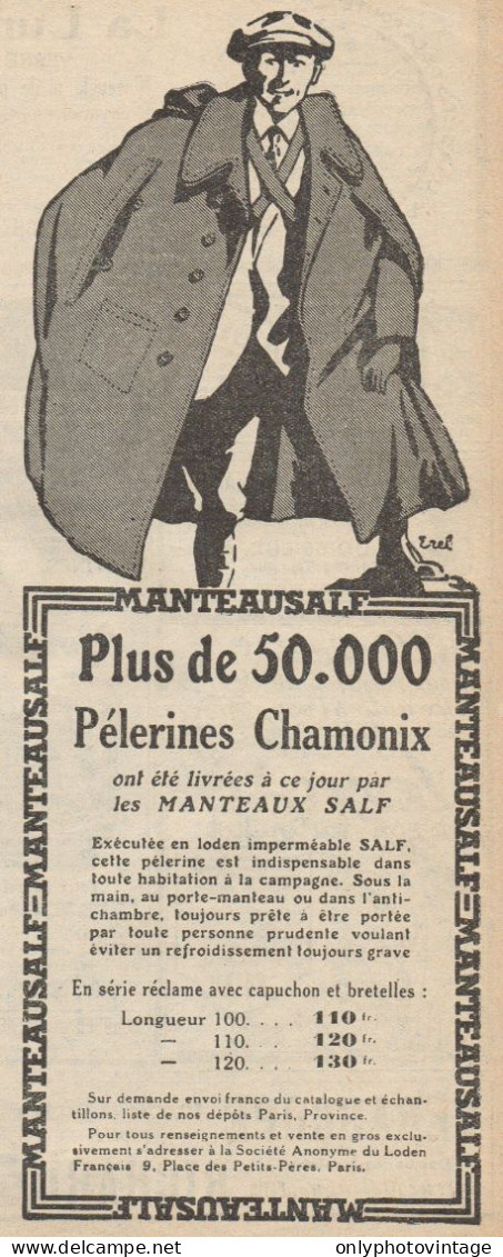 Manteaux SALF - Pélerines Chamonix - Pubblicità D'epoca - 1928 Old Advert - Publicités