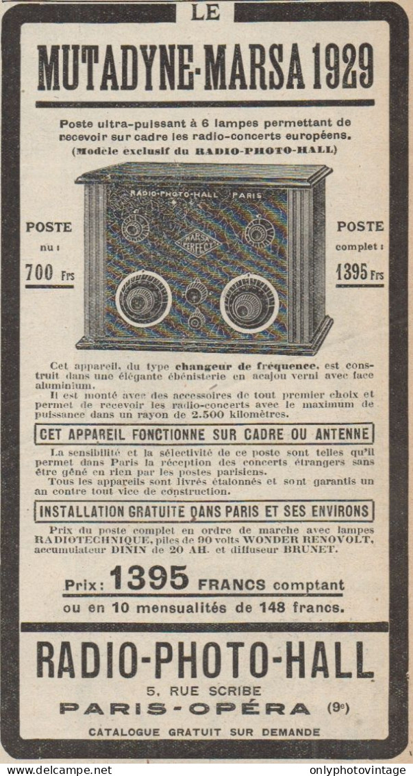 Le MUTADYNE-MARSA - Radio Photo-Hall - Pubblicità D'epoca - 1928 Old Ad - Publicités