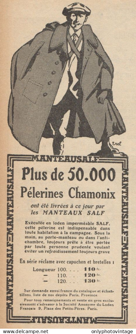 Manteaux SALF - Pélerines Chamonix - Pubblicità D'epoca - 1928 Old Advert - Publicités