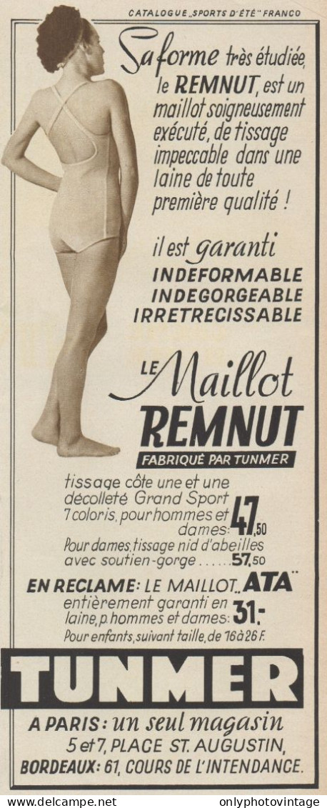 TUNMER - Le Maillot Remnut - Pubblicità D'epoca - 1936 Old Advertising - Publicités