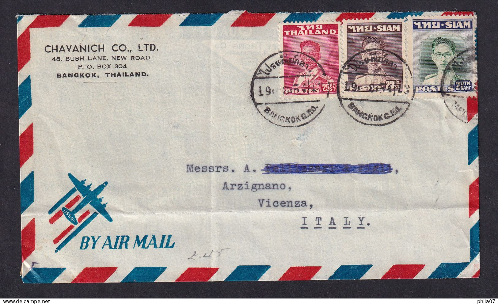 THAILAND - Envelope Sent Via Air Mail From Bangkok To Italy 1954, Nice Franking And Cancels / 2 Scans - Thailand