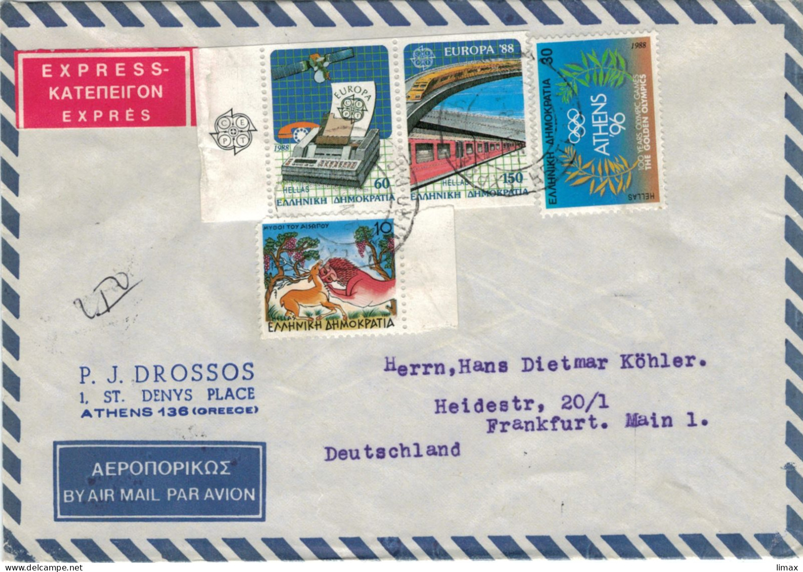 Drossos Athen Fernschreiber Zug Bahnhof Olympia - Der Hirsch An Der Quelle Und Der Löwe - Raubtier - Lettres & Documents