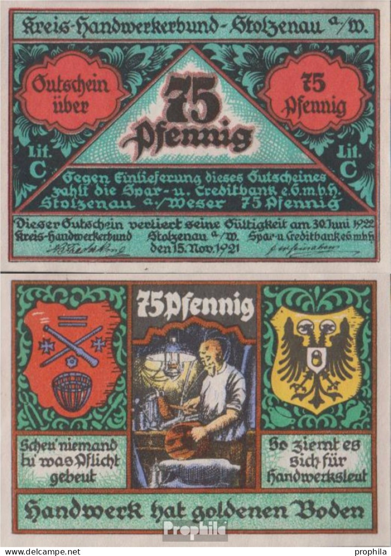 Stolzenau Notgeld: 1277.1 75 Pf 3. Kupferschmied Notgeld Stolzenau A. D. Weser Bankfrisch 1921 75 Pfennig Kreishandwerke - Other & Unclassified