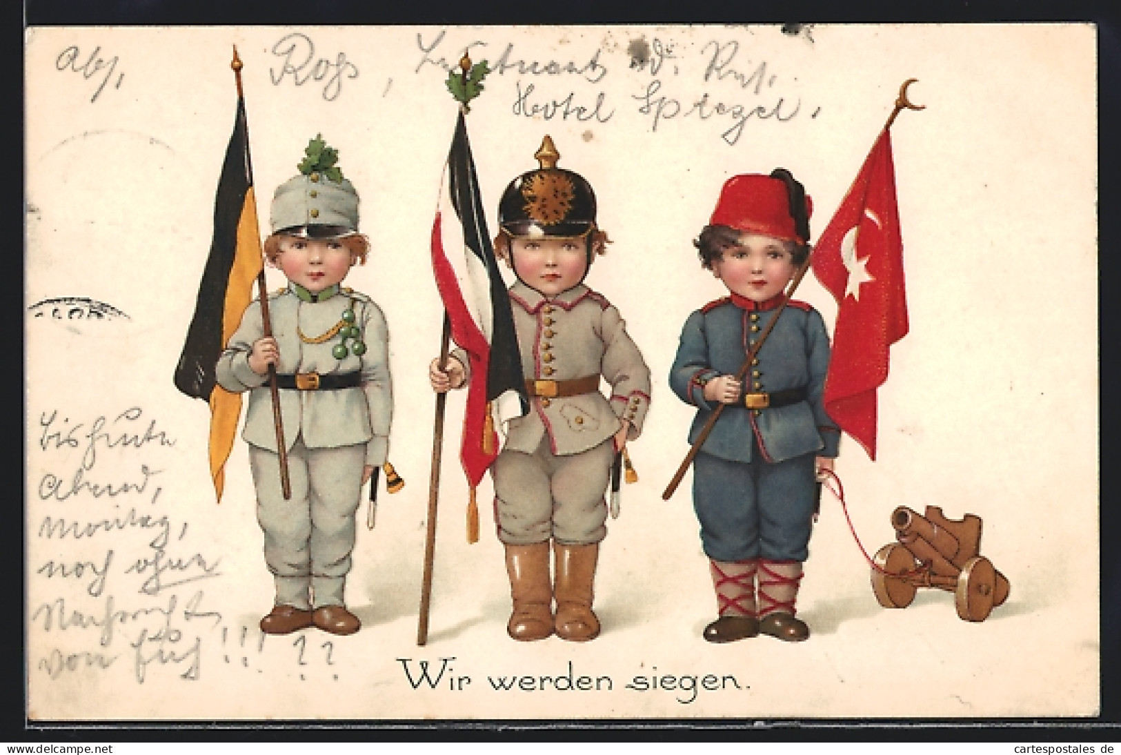 AK Wir Werden Siegen, Kindersoldaten Mit Fahnen, Reichsflagge, Österreich & Der Türkei  - Turkey