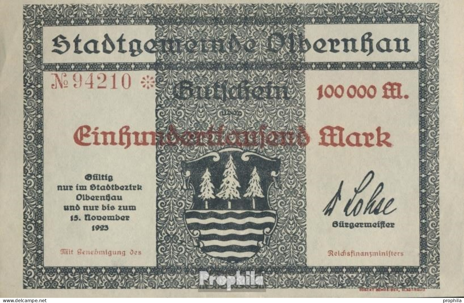 Olbernhau Inflationsgeld Stadtgemeinde Olbernhau Gebraucht (III) 1923 100.000 Mark - 100.000 Mark