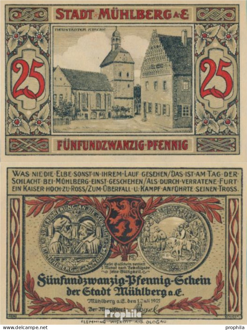 Mühlberg Notgeld: 903.1 A) 25 Pf Notgeldschein Der Stadt Mühlberg Bankfrisch 1921 25 Pfenning Mühlberg - Austria
