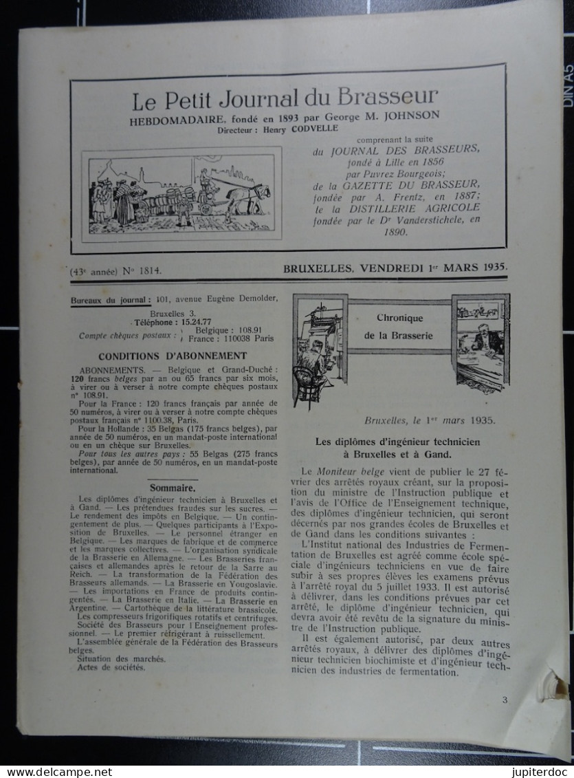 Le Petit Journal Du Brasseur N° 1814 De 1935 Pages 214 à 244 Brasserie Belgique Bières Publicité Matériel Brouwerij - 1900 - 1949