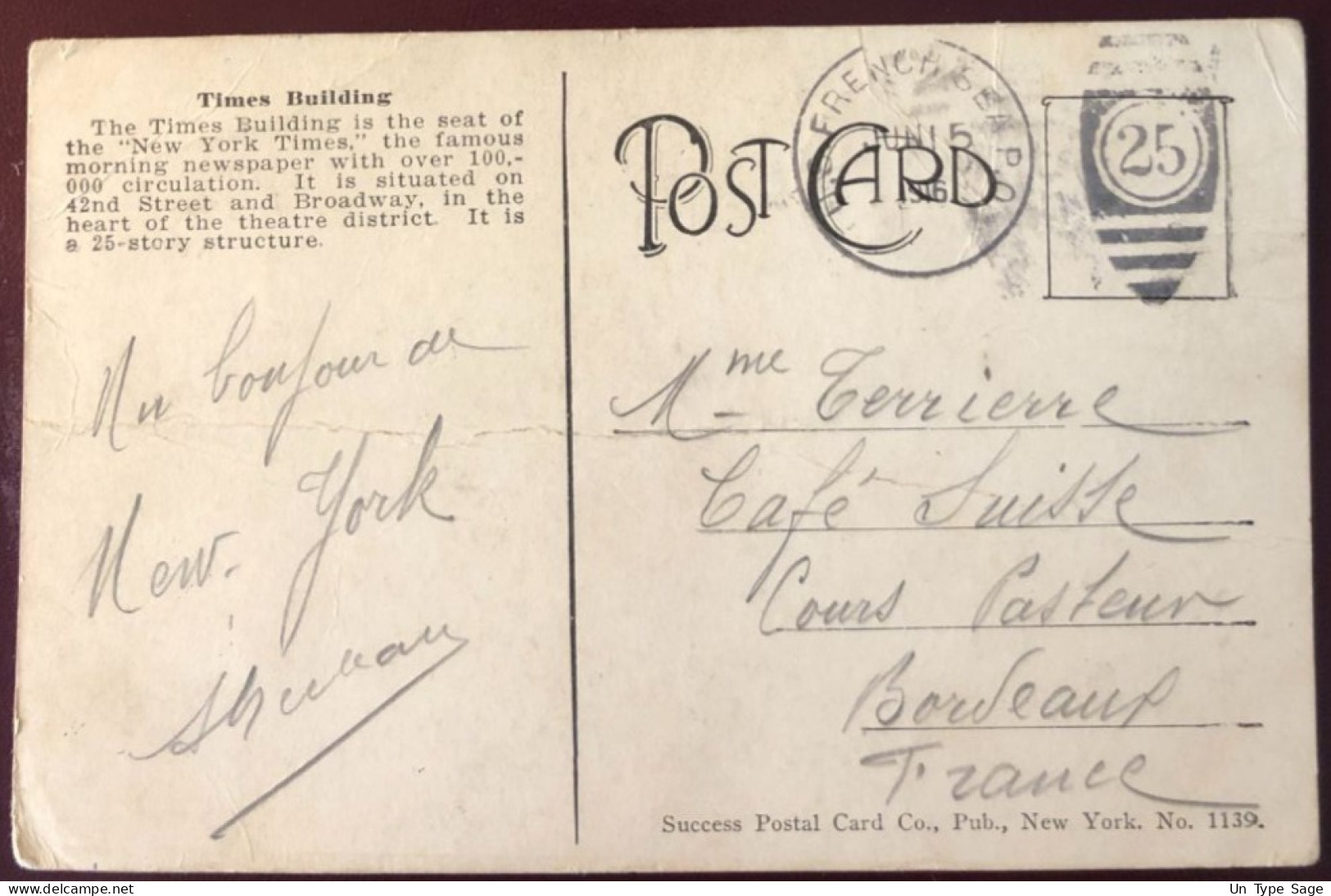 Etats-Unis, Divers Sur CPA, Cachet U.S.FRENCH SEA P.O. 15.6.1916 - (indice 19) - (B1300) - Marcofilia