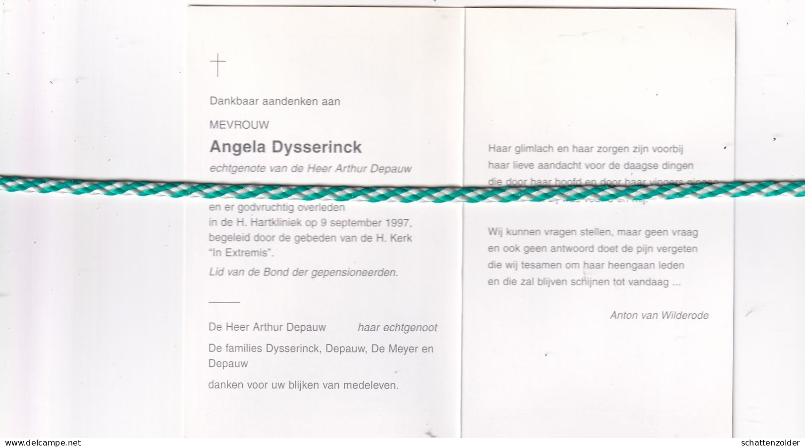 Angela Dysserinck-Depauw, Eeklo 1921, 1997. Foto - Décès
