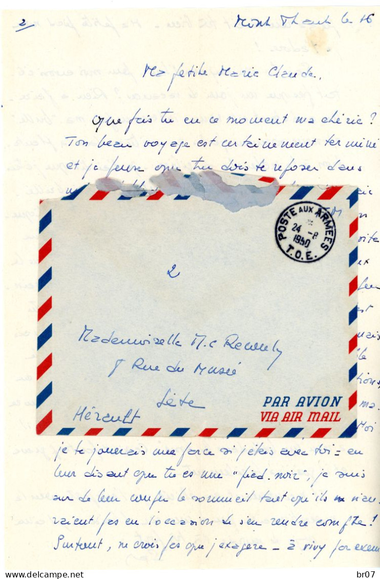 GUERRE INDOCHINE LAC 1950 POSTE AUX ARMEES T.O.E. LETTRE DE MINH THANH COMMUNE PLEIKU S.P. 7430? 5°CIE - Guerra D'Indocina/Vietnam