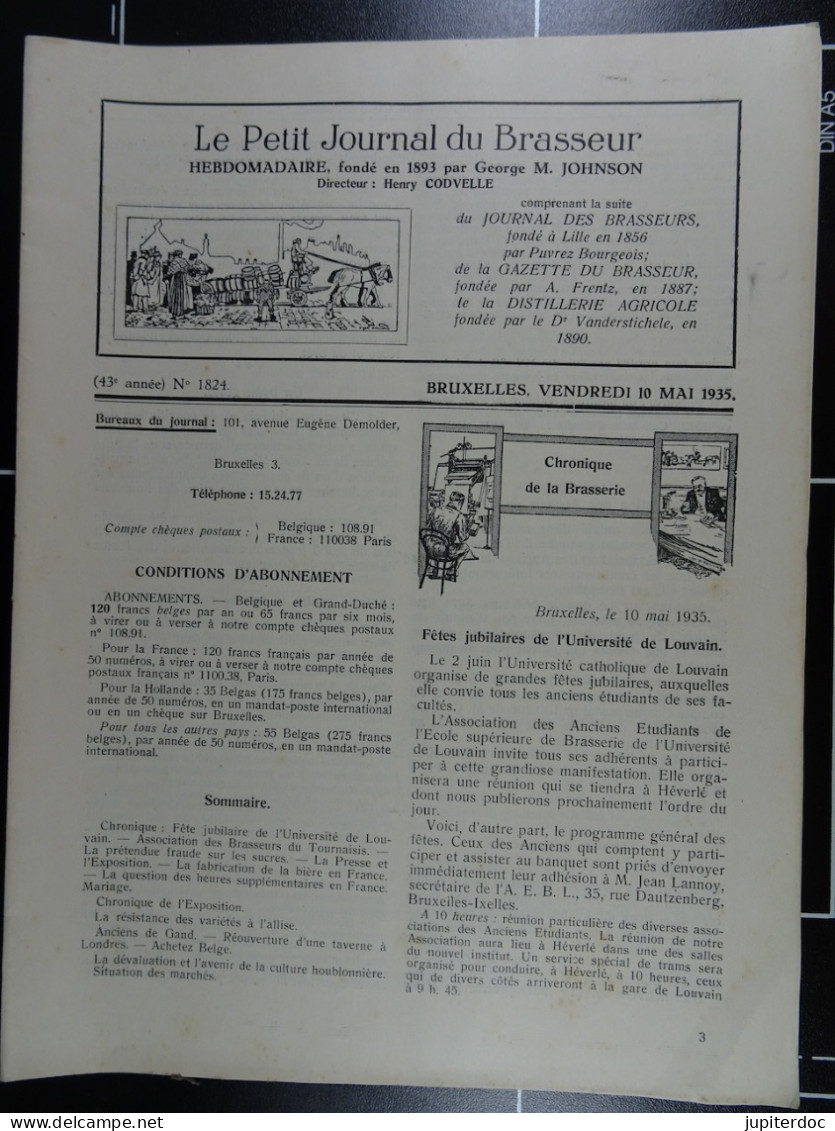 Le Petit Journal Du Brasseur N° 1824 De 1935 Pages 474 à 496 Brasserie Belgique Bières Publicité Matériel Brouwerij - 1900 - 1949
