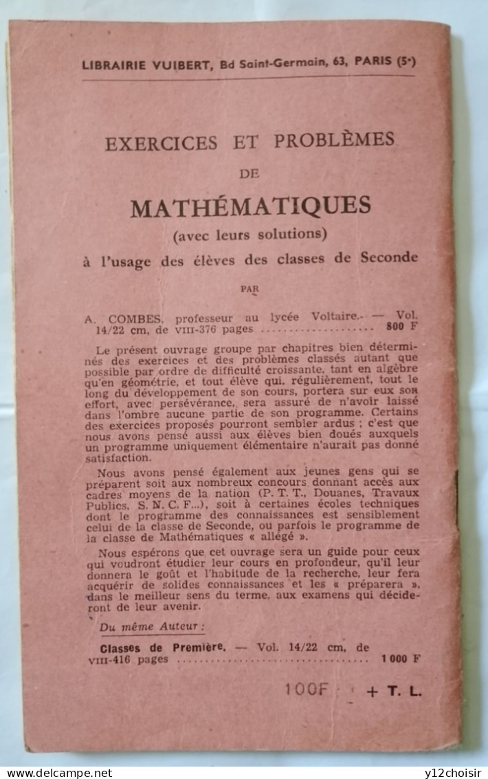Livret 50 VERSIONS LATINES 1959 CLASSE DE SECONDE LATIN PROF. P. SCHRICKE LYCÉE LAKANA LIBRAIRIE VUIBERT & COLE SAINTES - School