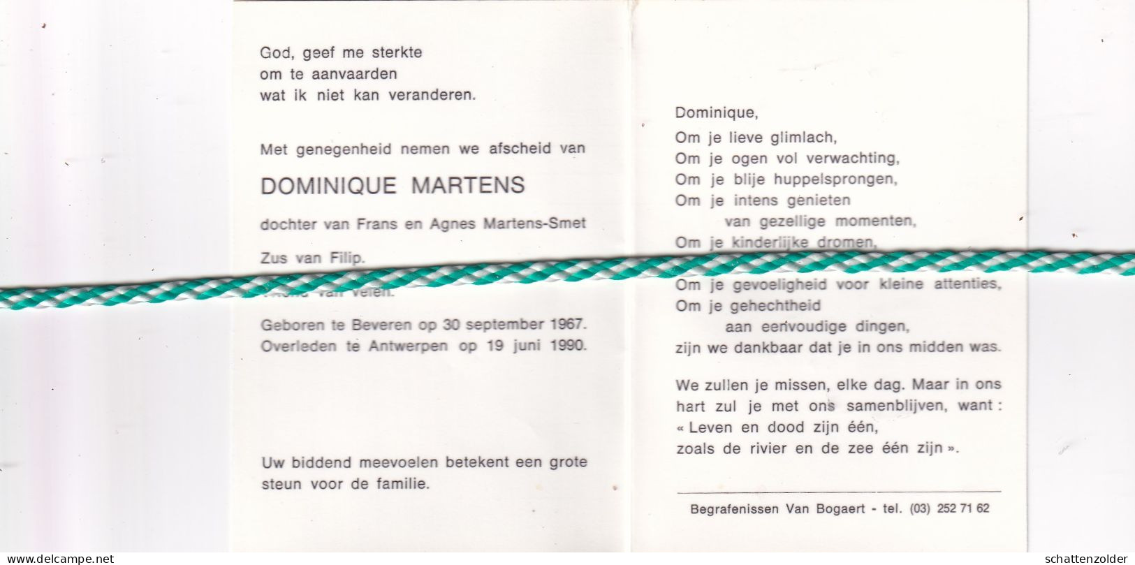 Dominique Martens-Smet, Beveren 1967, Antwerpen 1990. Foto - Esquela
