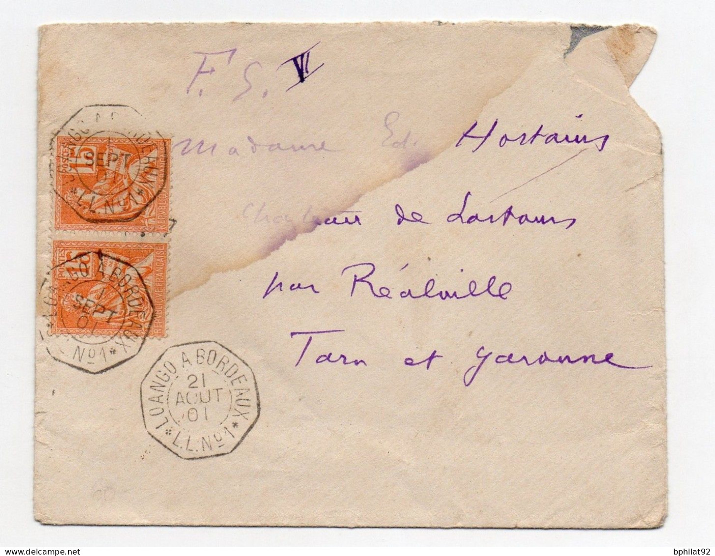 !!! DAHOMEY, LETTRE DE 1901 POUR LA FRANCE + CACHET MARITIME LOANGO A BORDEAUX LL N°1 - Storia Postale