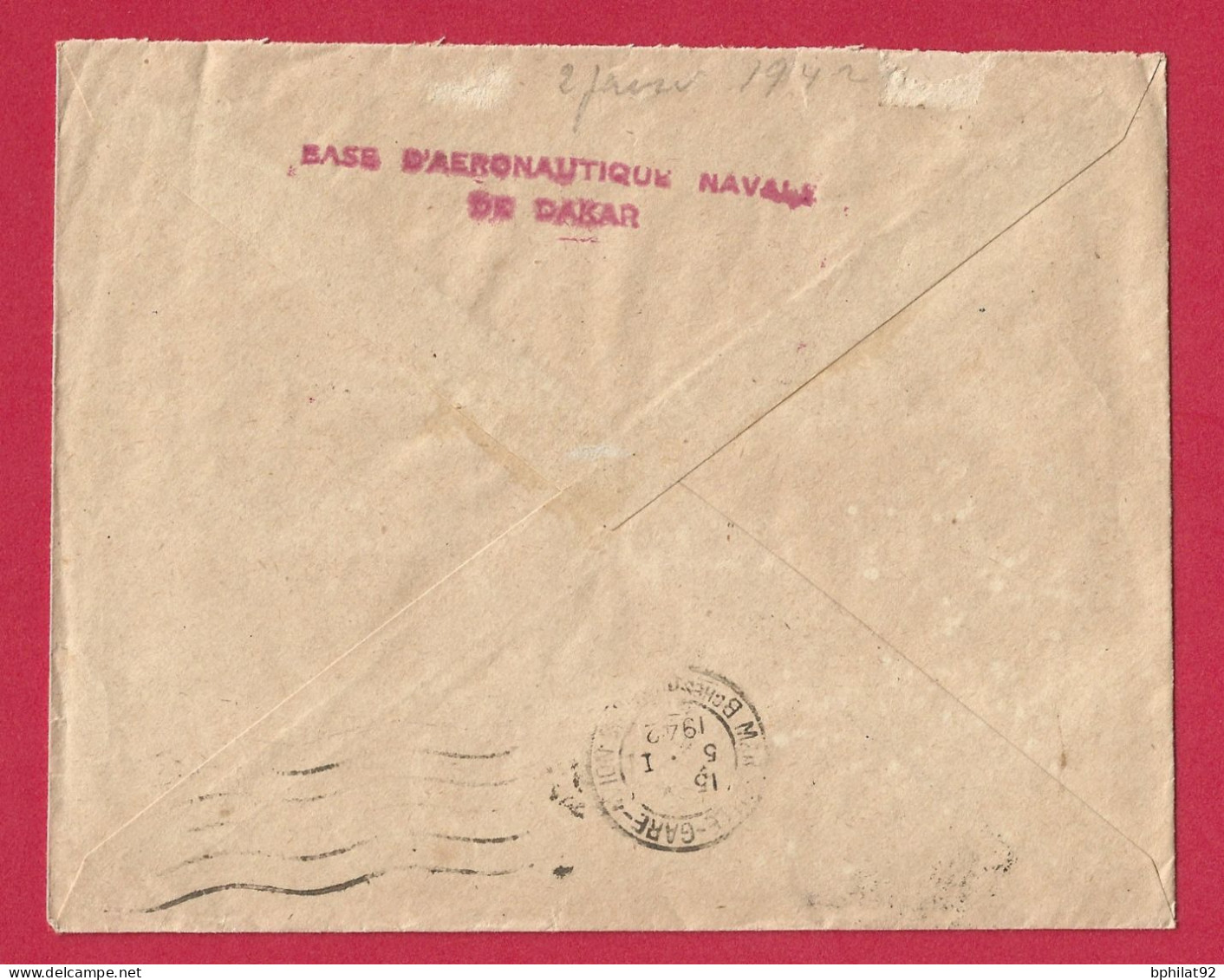 !!! SÉNÉGAL, LETTRE FM PAR AVION DE LA BASE AÉRONAVALE DE DAKAR POUR LA FRANCE DE 1942, CACHET SERVICE À LA MER - Lettres & Documents