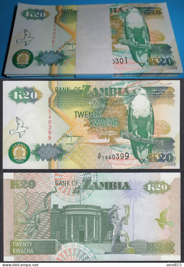 SAMBIA - ZAMBIA 20 Kwacha 1992 UNC Pick 36b UNC (1) Bundle á 100 St. Dealer Lot - Autres - Afrique