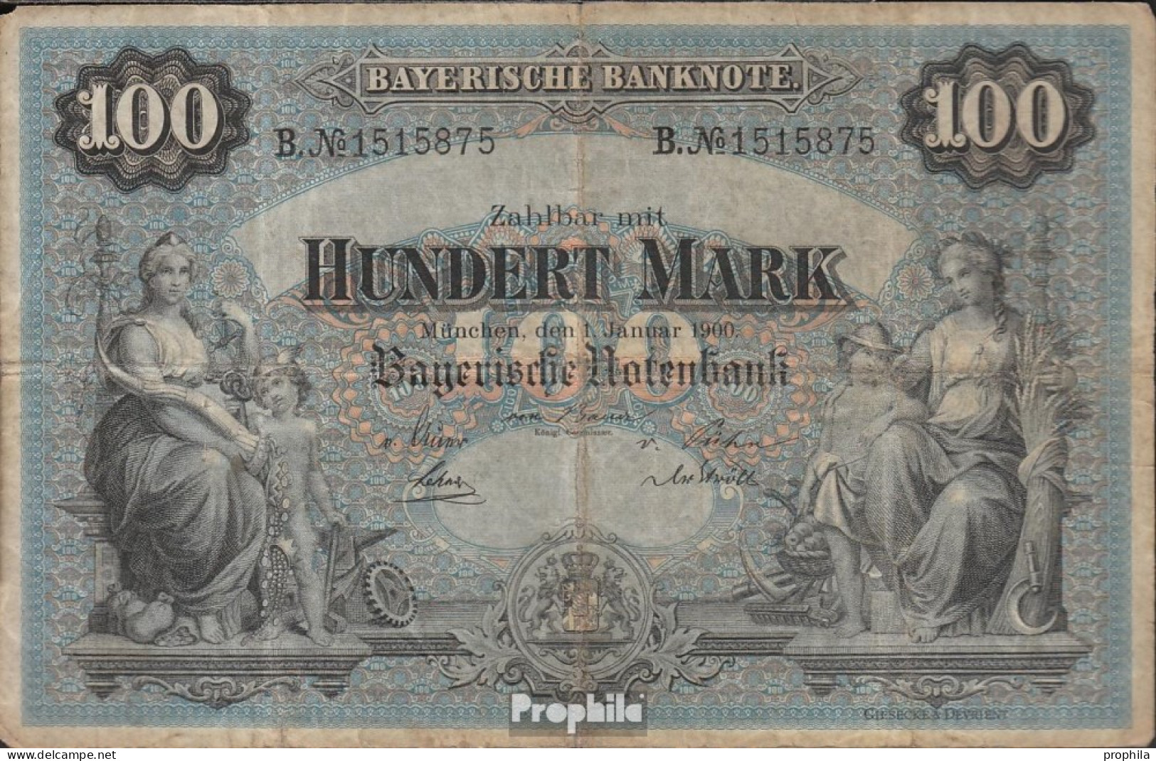 Bayern Rosenbg: BAY3 Länderbanknote Bayern Stark Gebraucht (IV) 1900 100 Mark - 100 Mark