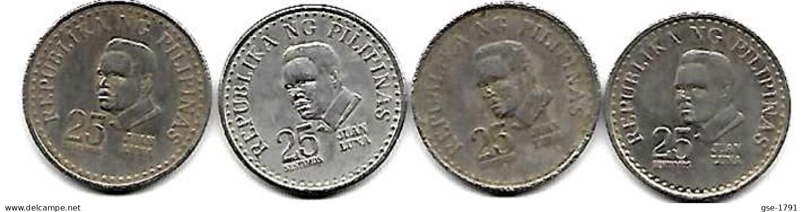 PHILIPPINES  Réforme Coinnage, 25 Sentimos, LUNA  KM 208  , 4 Pièces Série Complète  197 5à 1978  TTB - Filippine