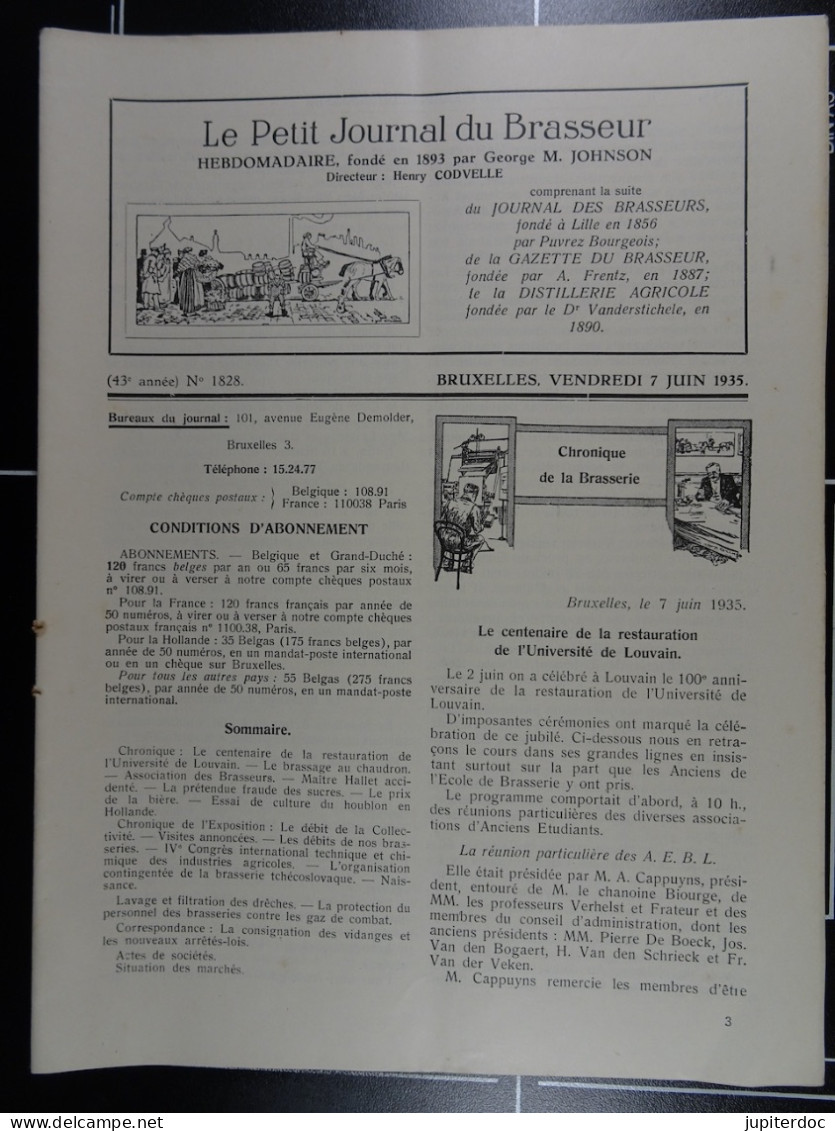 Le Petit Journal Du Brasseur N° 1828 De 1935 Pages 574 à 600 Brasserie Belgique Bières Publicité Matériel Brouwerij - 1900 - 1949