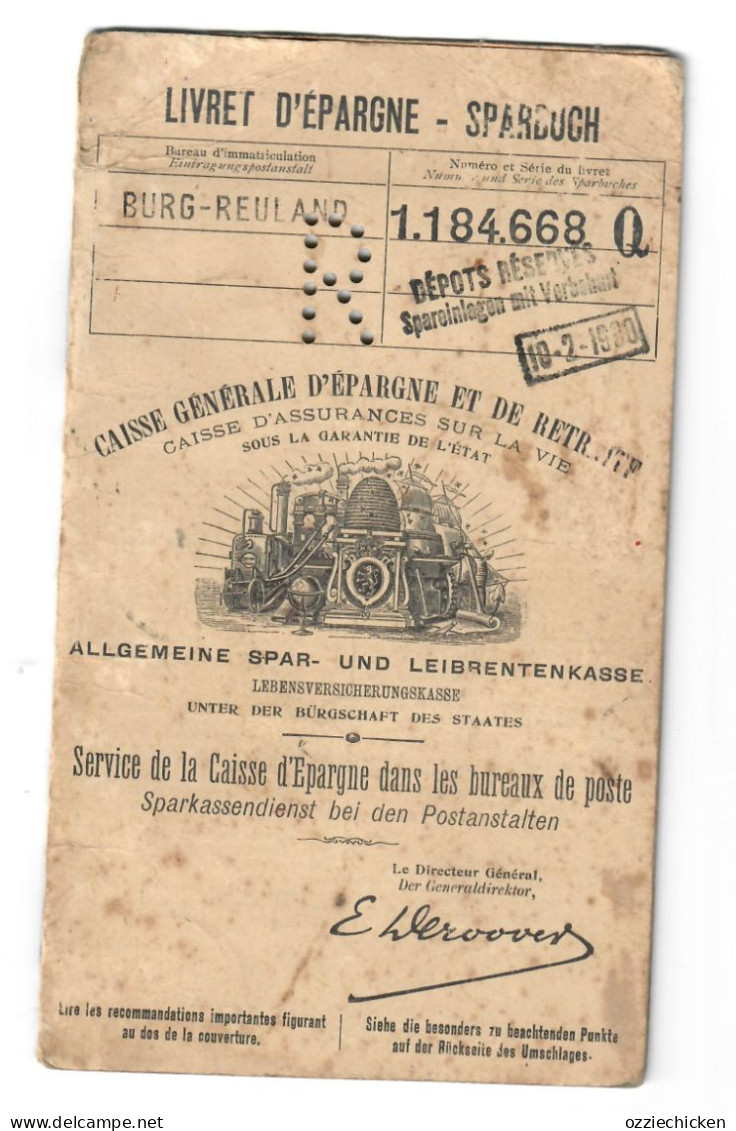 LIVRET EPARGNE SPAARBOEKJE Caisse Bureaux De Poste 1929 - 1937 BURG REULAND - Andere & Zonder Classificatie