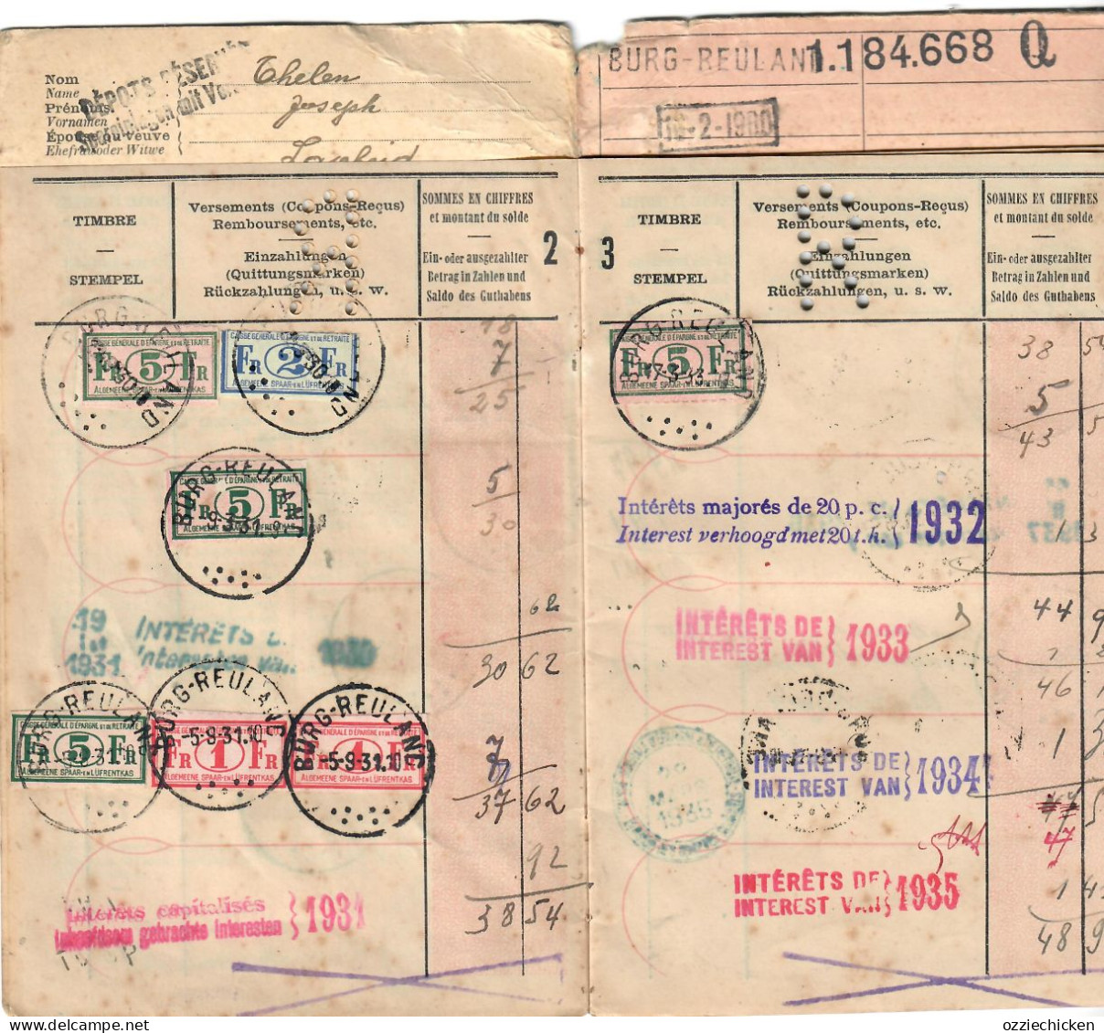 LIVRET EPARGNE SPAARBOEKJE Caisse Bureaux De Poste 1929 - 1937 BURG REULAND - Altri & Non Classificati