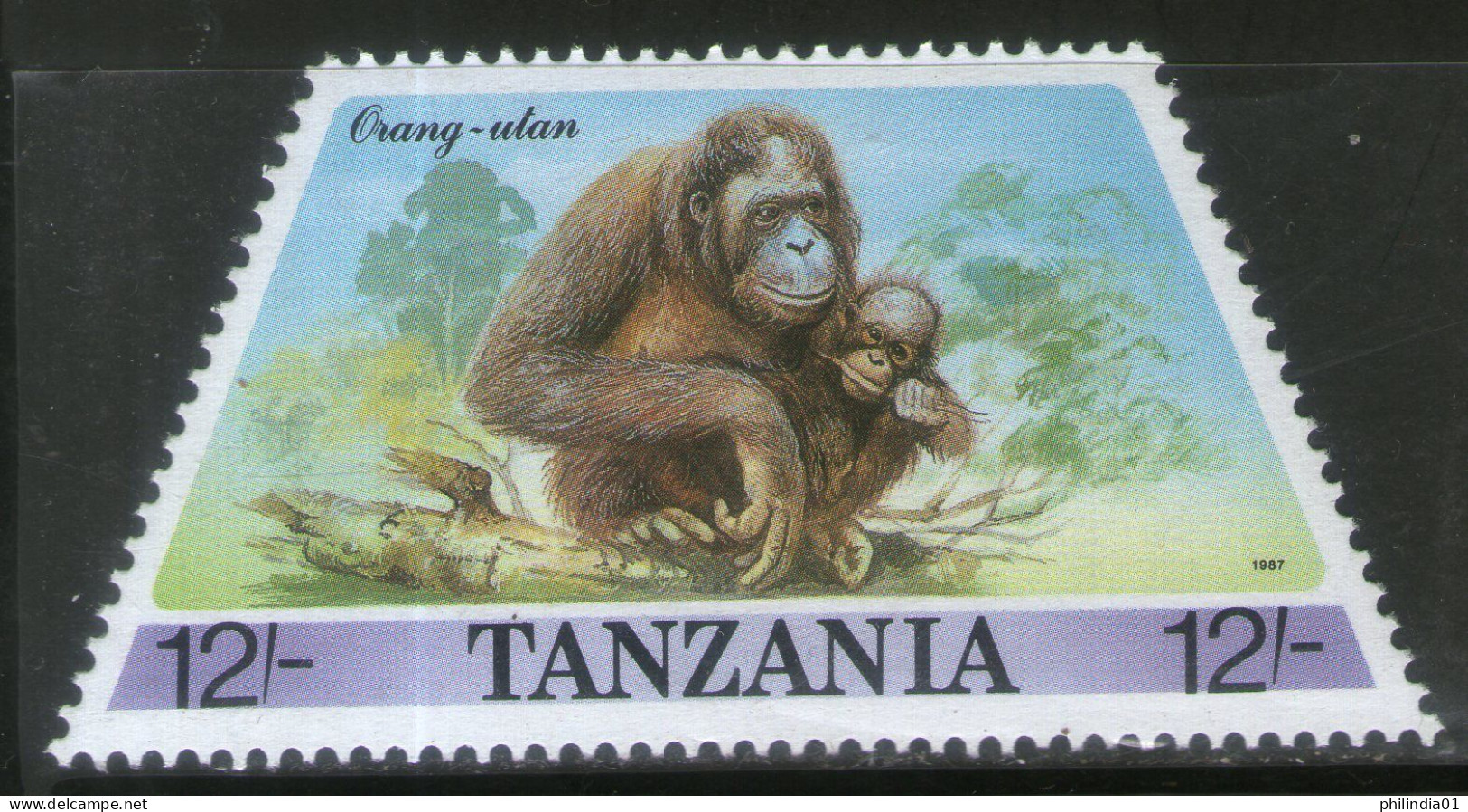 Tanzania 1988 Orang-utan Wildlife Animal Sc 387 Odd Shaped Stamp MNH # 305 - Gorilla's