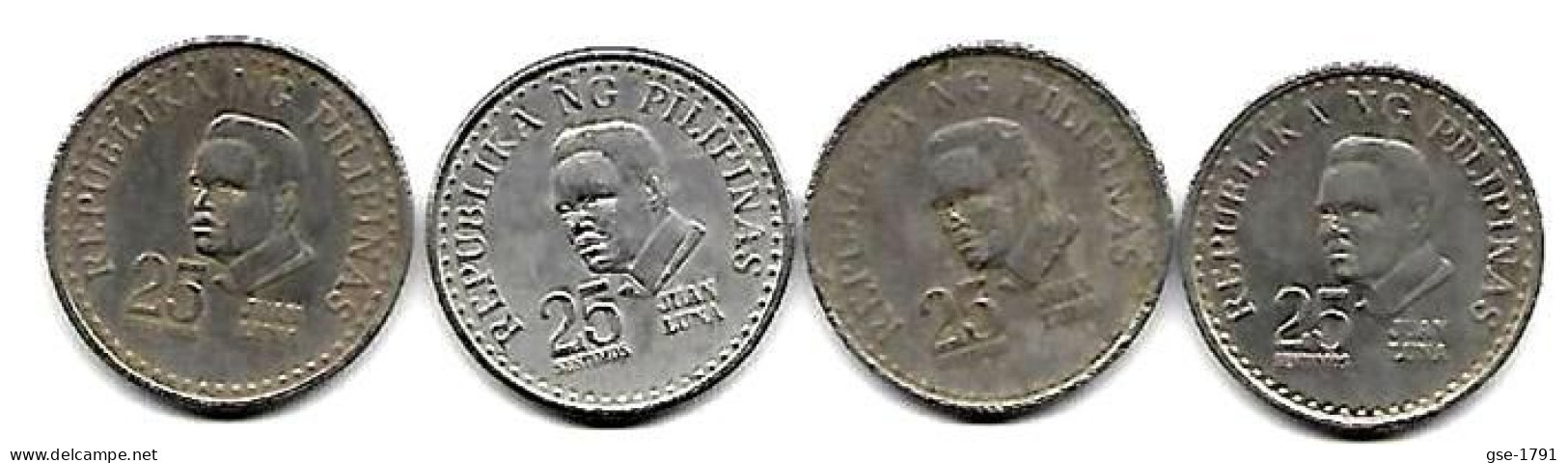 PHILIPPINES  Réforme Coinnage, 25 Sentimos, LUNA  KM 227  , 4 Pièces Série Complète  1979 à 1982 TTB+ - Philippines