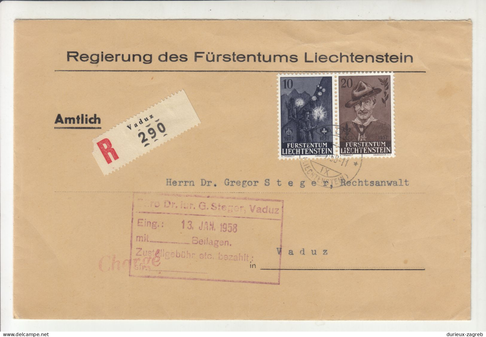 Liechtenstein Gouvernement Old Letter Cover Posted Registered 1958 B240503 - Lettres & Documents