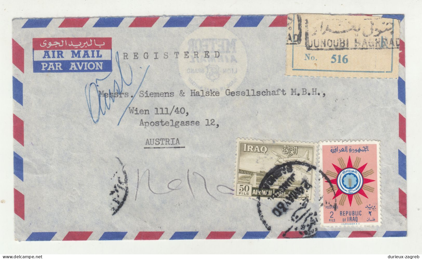 Khavat & Company, Baghdad Company Air Mail Letter Cover Posted Registered 1960 To Austria B240503 - Irak