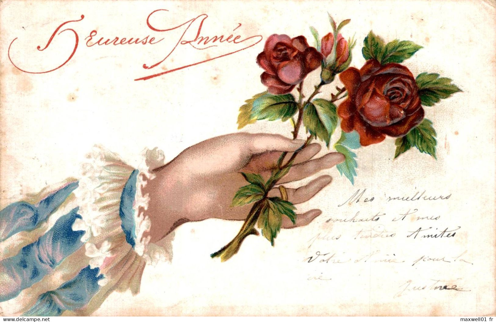 O7 - Carte Postale Fantaisie Gaufrée - Roses - Heureuse Année - Neujahr