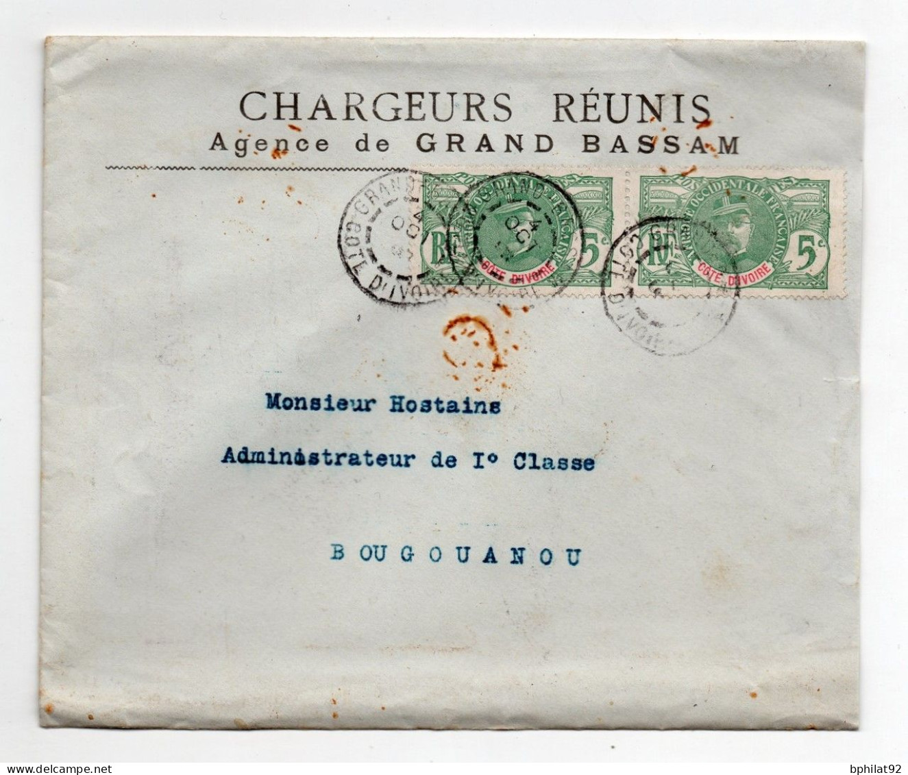 !!! COTE D'IVOIRE, LETTRE DE GRAND BASSAM POUR BOUGOUANOU DE 1909 - Lettres & Documents