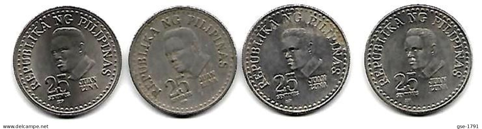 PHILIPPINES  Réforme Coinnage, 25 Sentimos, LUNA  KM 227  , 4 Pièces Série Complète  1979 à 1982 SUP - Filippine